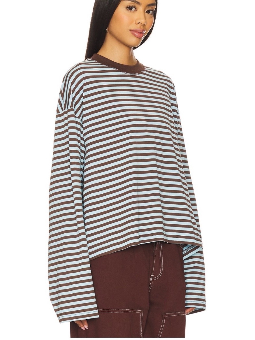 Lioness Bloom Long Sleeve Top Chocolate Sea Stripe Size S - Picture 2 of 3